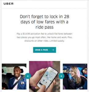 B2C Email Marketing Campaign - Uber: Simple, concise, and a clear CTA